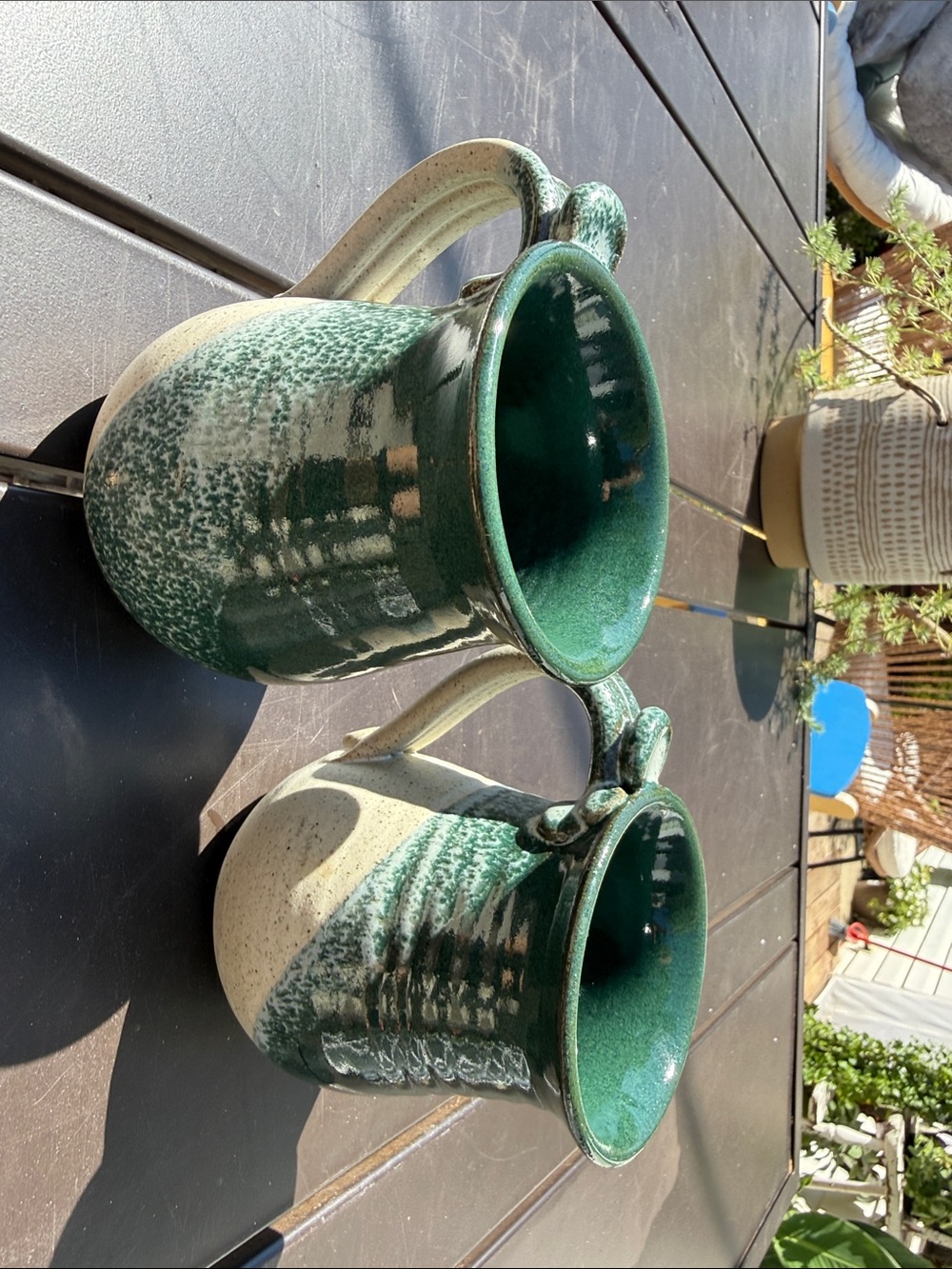 Handcrafted Green and Cream Rodolfo Padilla Mugs Set of 2